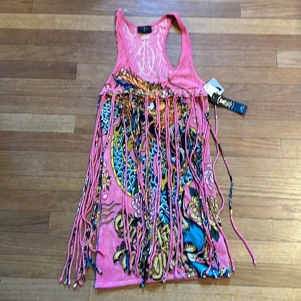 WOW!!! 🤩 NWT Y2K Christian Audigier Dress with Fringe! - Picture 2 of 11